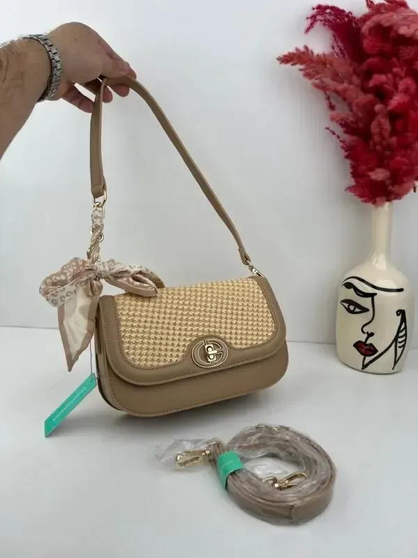 La Gazilla : sac beige à motif tissé avec bandoulière