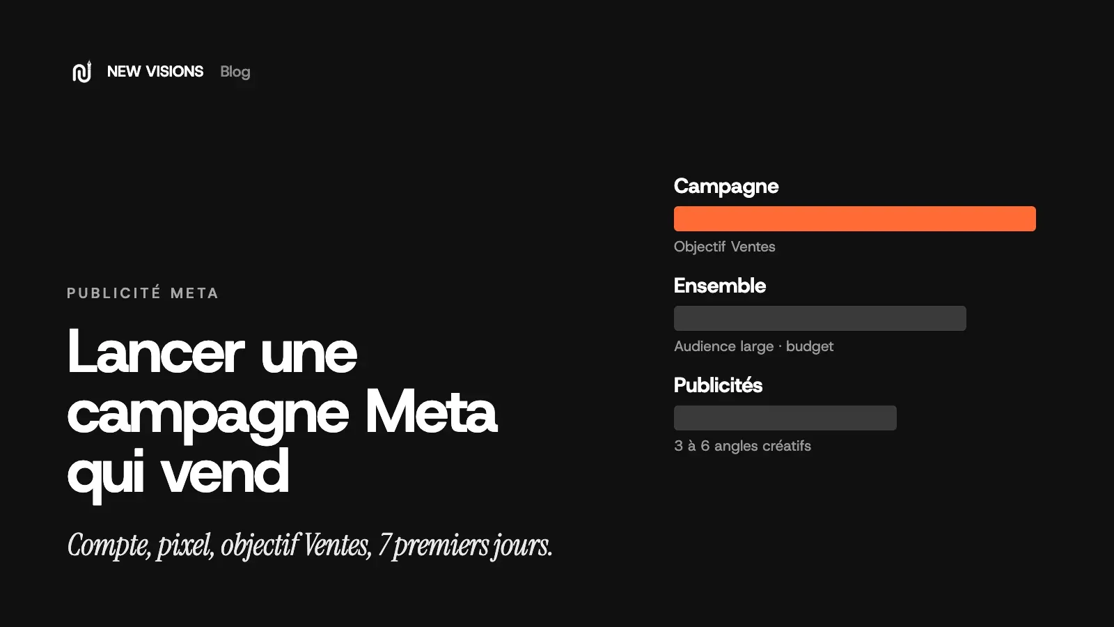 Couverture : lancer une campagne Meta qui vend, avec la structure campagne, ensemble de publicités et publicités