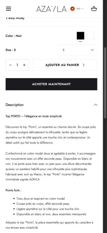 Fiche mobile du top Porto Azayla : couleurs, taille et description de la coupe