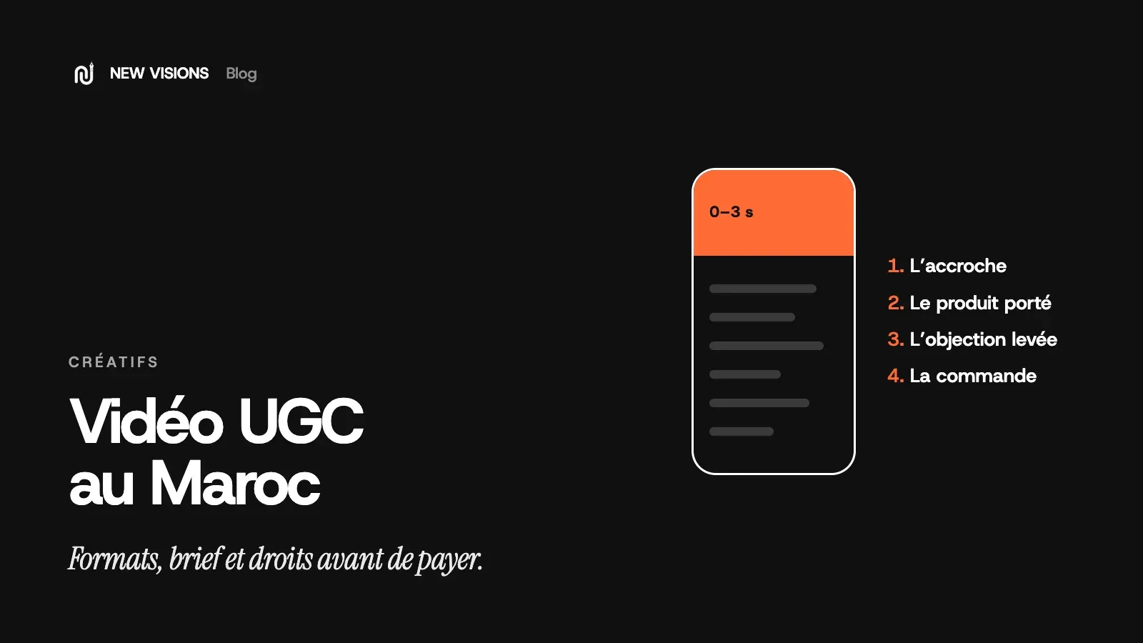 Couverture : vidéo UGC au Maroc, l’accroche, le produit porté, l’objection levée et la commande